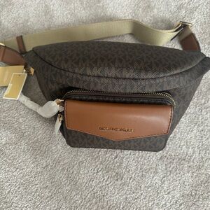 Michael Kors Brown and Tan Belt Bag with Signature Monogram